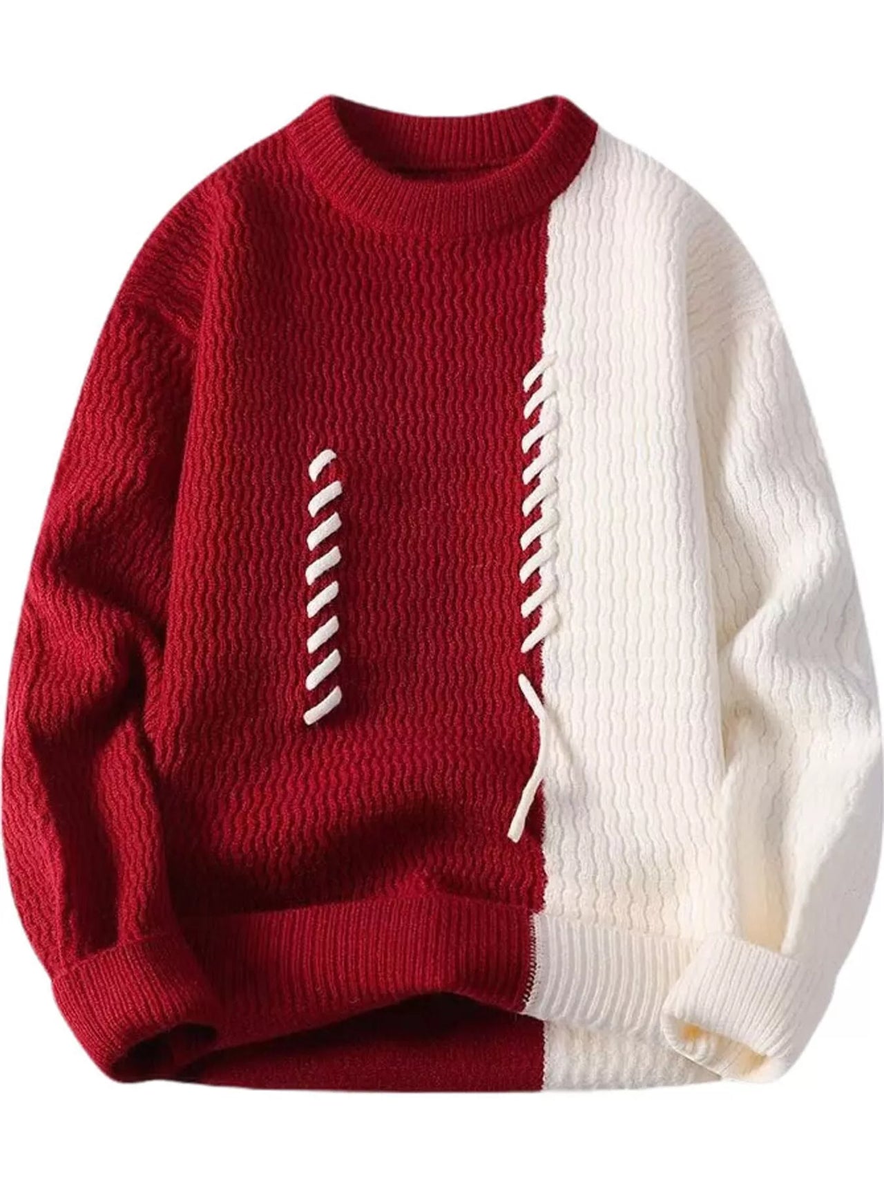 DrapeOra men's plus size color-block lace-up sweater – front view