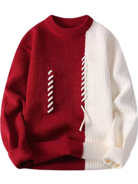 Thumbnail for DrapeOra men's plus size color-block lace-up sweater – front view