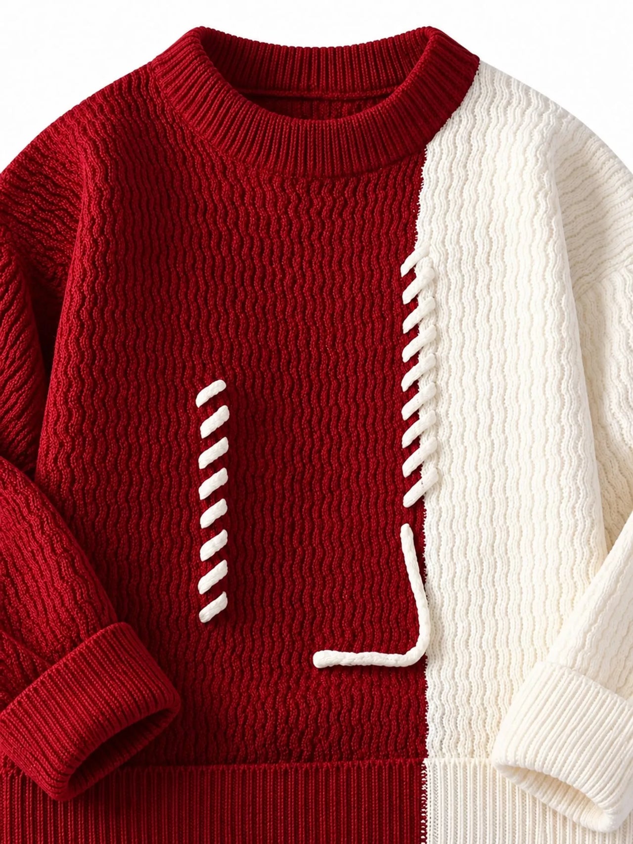 DrapeOra men's plus size color-block lace-up sweater – color-block design detail