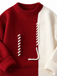 Thumbnail for DrapeOra men's plus size color-block lace-up sweater – color-block design detail