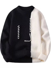 Thumbnail for DrapeOra men's plus size color-block lace-up sweater – lace-up neckline detail