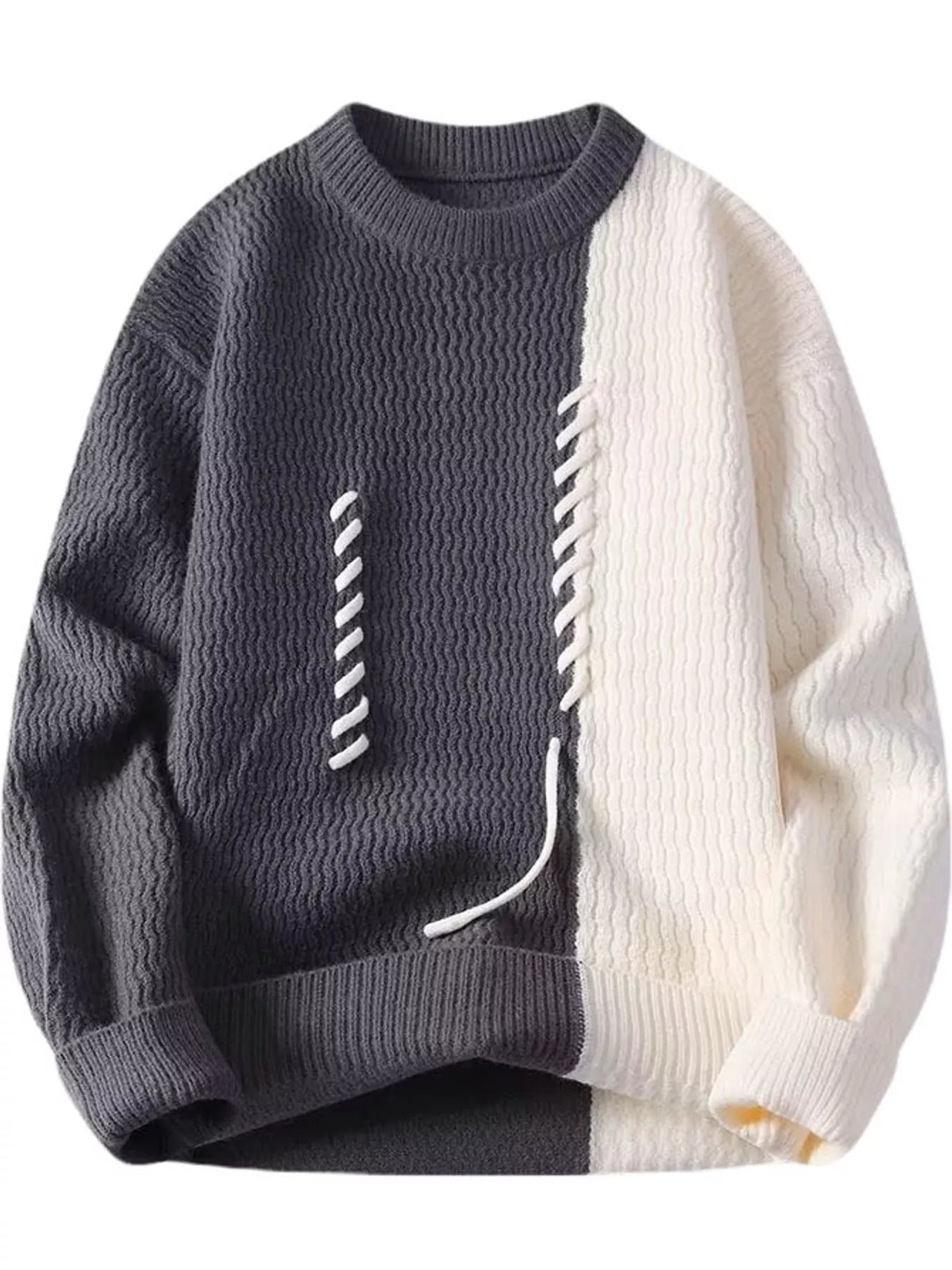 DrapeOra men's plus size color-block lace-up sweater – oversized fit