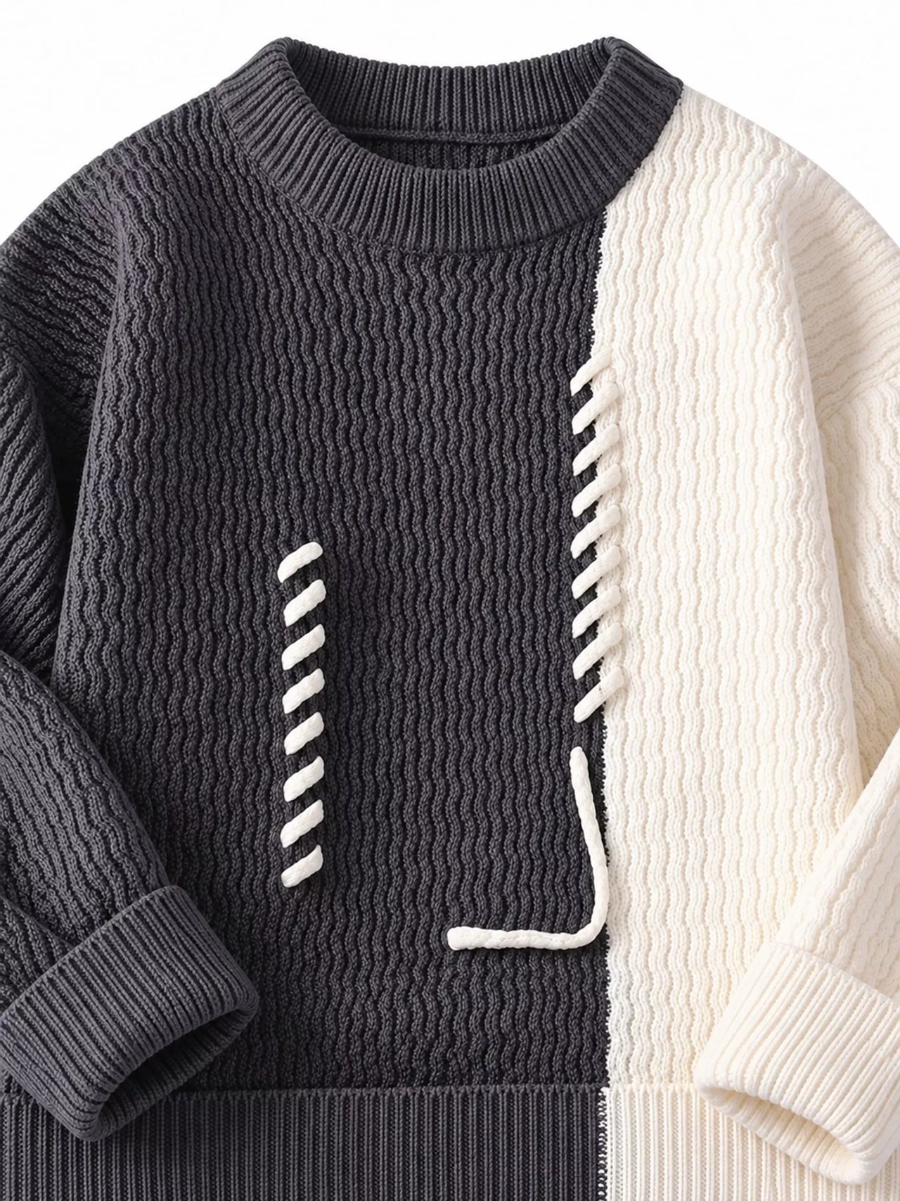 DrapeOra men's plus size color-block lace-up sweater – front view (2)