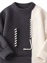 Thumbnail for DrapeOra men's plus size color-block lace-up sweater – front view (2)