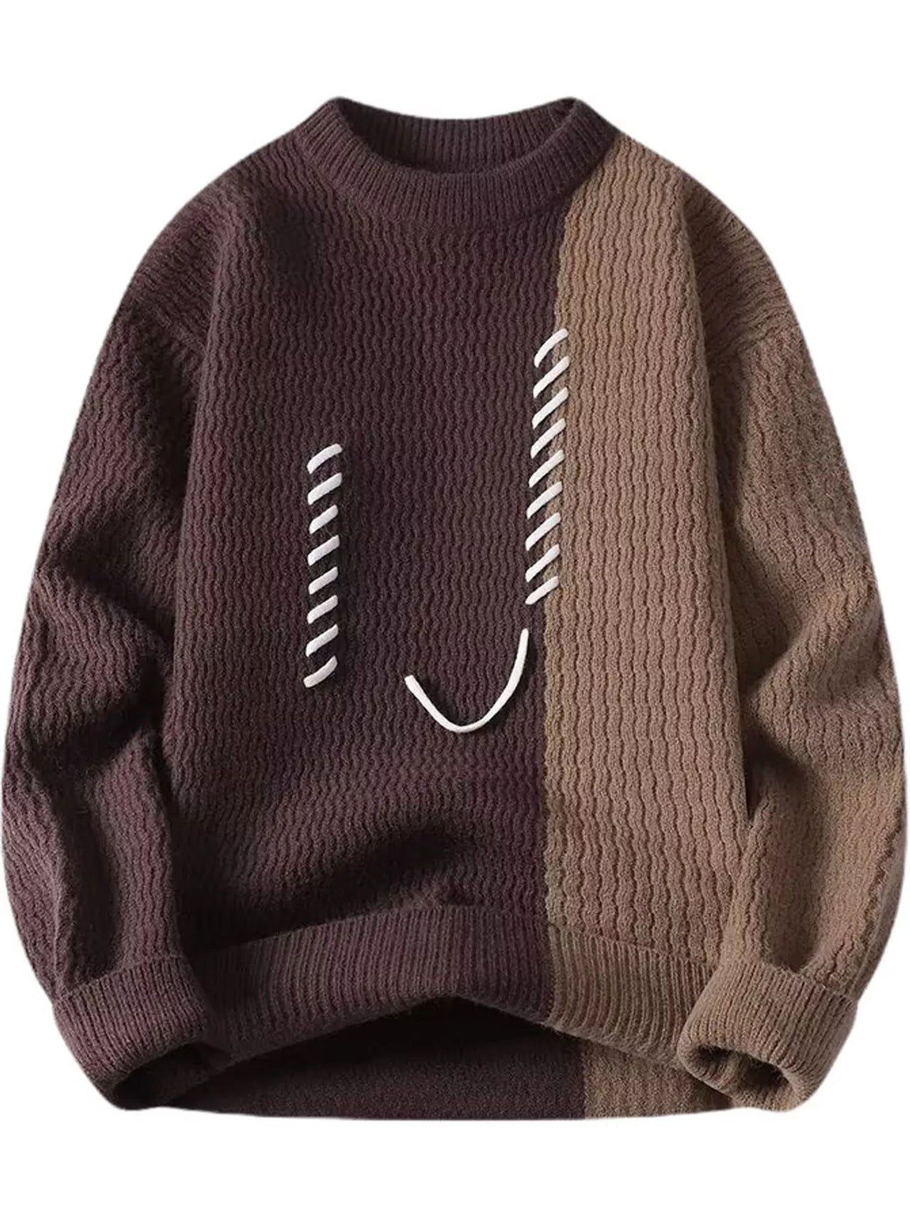 DrapeOra men's plus size color-block lace-up sweater – color-block design detail (2)