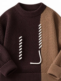 Thumbnail for DrapeOra men's plus size color-block lace-up sweater – lace-up neckline detail (2)