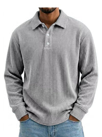 Thumbnail for DrapeOra men's plus size long sleeve corduroy polo shirt – front view (3)