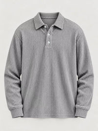 Thumbnail for DrapeOra men's plus size long sleeve corduroy polo shirt – ribbed knit detail (3)