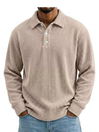 Thumbnail for DrapeOra men's plus size long sleeve corduroy polo shirt – front view (4)