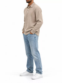 Thumbnail for DrapeOra men's plus size long sleeve corduroy polo shirt – corduroy texture detail (4)