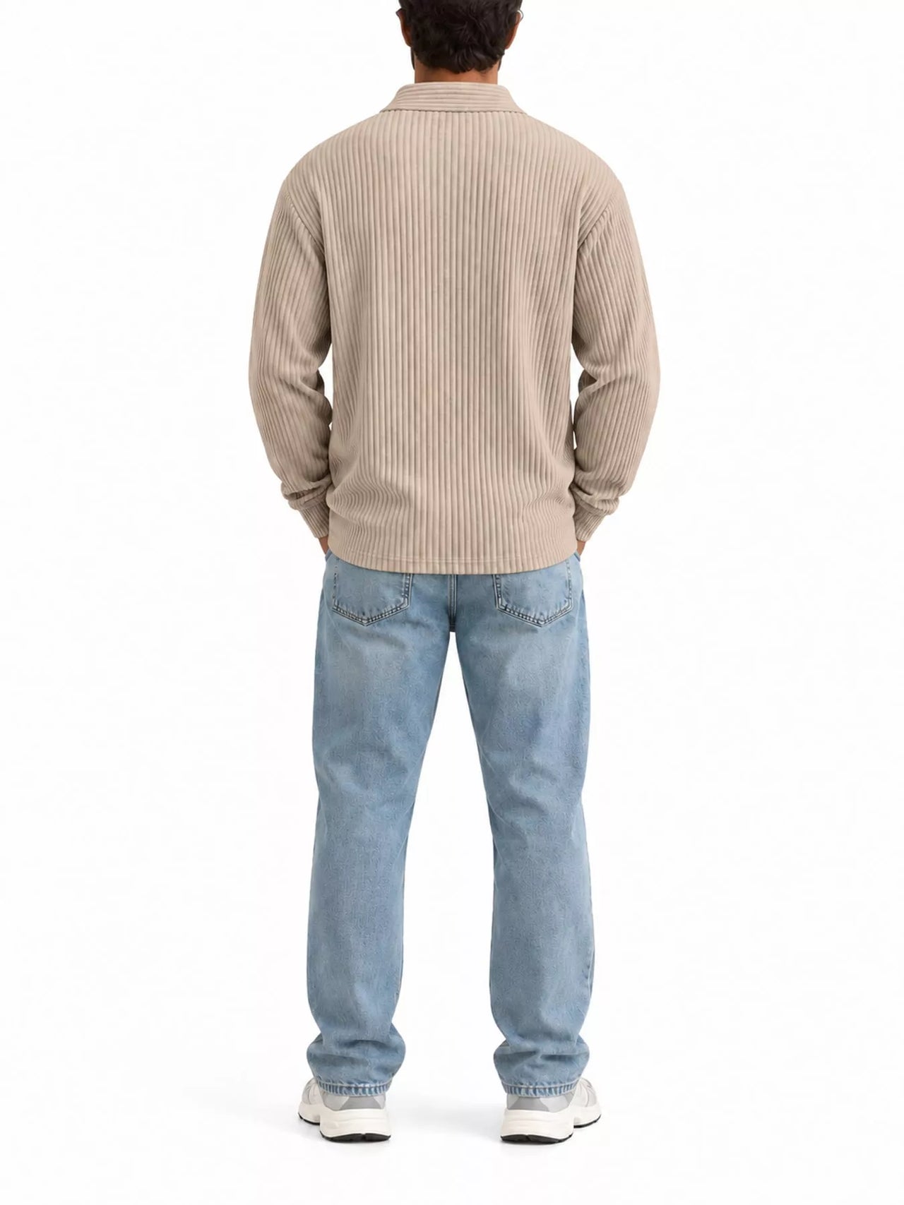 DrapeOra men's plus size long sleeve corduroy polo shirt – polo collar detail (4)