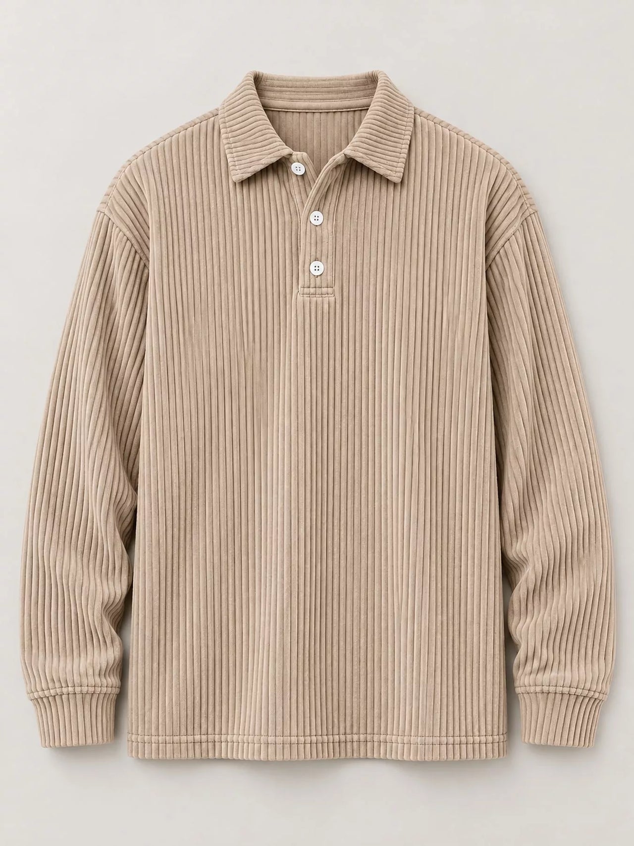 DrapeOra men's plus size long sleeve corduroy polo shirt – ribbed knit detail (4)