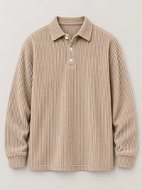 Thumbnail for DrapeOra men's plus size long sleeve corduroy polo shirt – ribbed knit detail (4)