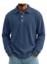 Thumbnail for DrapeOra men's plus size long sleeve corduroy polo shirt – front view