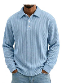 Thumbnail for DrapeOra men's plus size long sleeve corduroy polo shirt – front view (5)