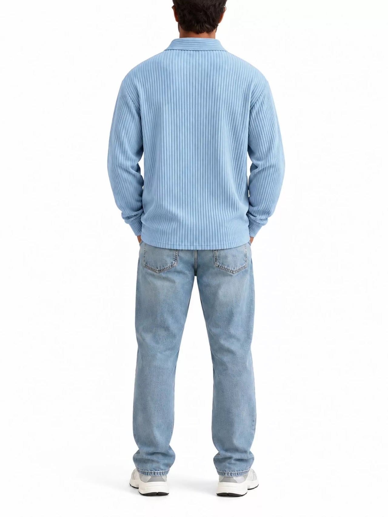 DrapeOra men's plus size long sleeve corduroy polo shirt – polo collar detail (5)