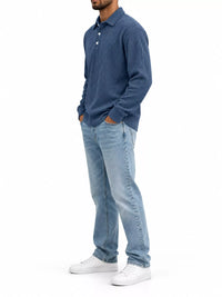 Thumbnail for DrapeOra men's plus size long sleeve corduroy polo shirt – corduroy texture detail