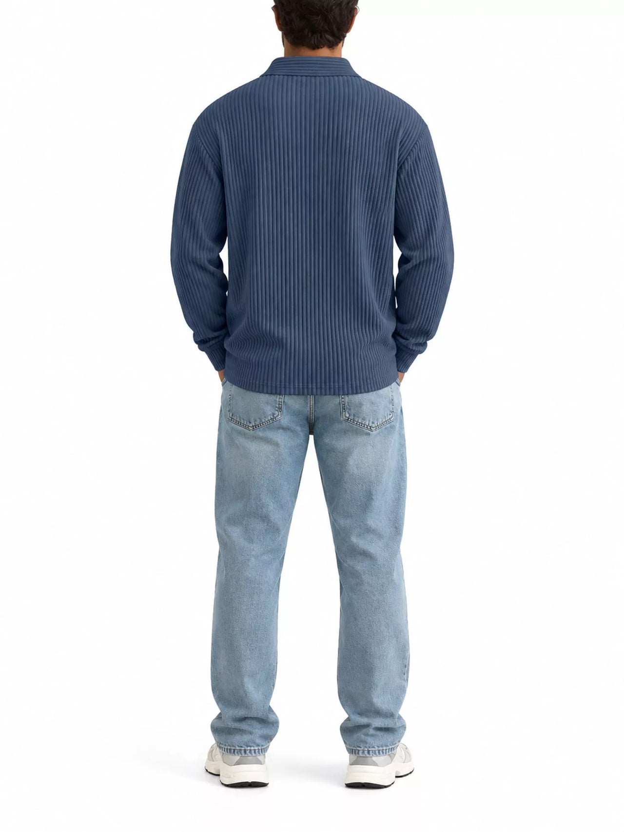 DrapeOra men's plus size long sleeve corduroy polo shirt – polo collar detail