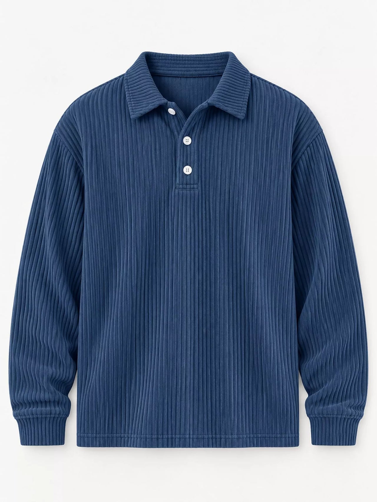 DrapeOra men's plus size long sleeve corduroy polo shirt – ribbed knit detail