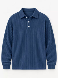 Thumbnail for DrapeOra men's plus size long sleeve corduroy polo shirt – ribbed knit detail