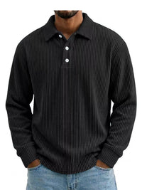 Thumbnail for DrapeOra men's plus size long sleeve corduroy polo shirt – front view (2)