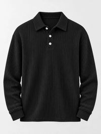 Thumbnail for DrapeOra men's plus size long sleeve corduroy polo shirt – ribbed knit detail (2)