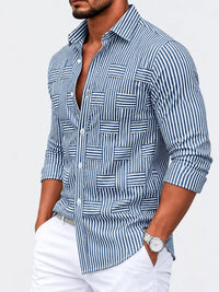 Thumbnail for DrapeOra men's plus size striped woven-effect casual shirt – striped woven texture detail