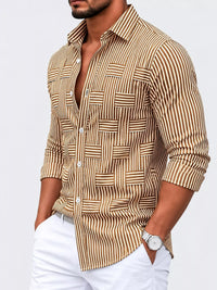 Thumbnail for DrapeOra men's plus size striped woven-effect casual shirt – plus size fit