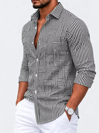 Thumbnail for DrapeOra men's plus size striped woven-effect casual shirt – front view (2)
