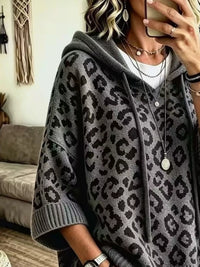 Thumbnail for DrapeOra women's leopard print hooded knit sweater – knit texture close-up (2)