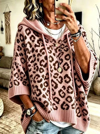 Thumbnail for DrapeOra women's leopard print hooded knit sweater – knit texture close-up